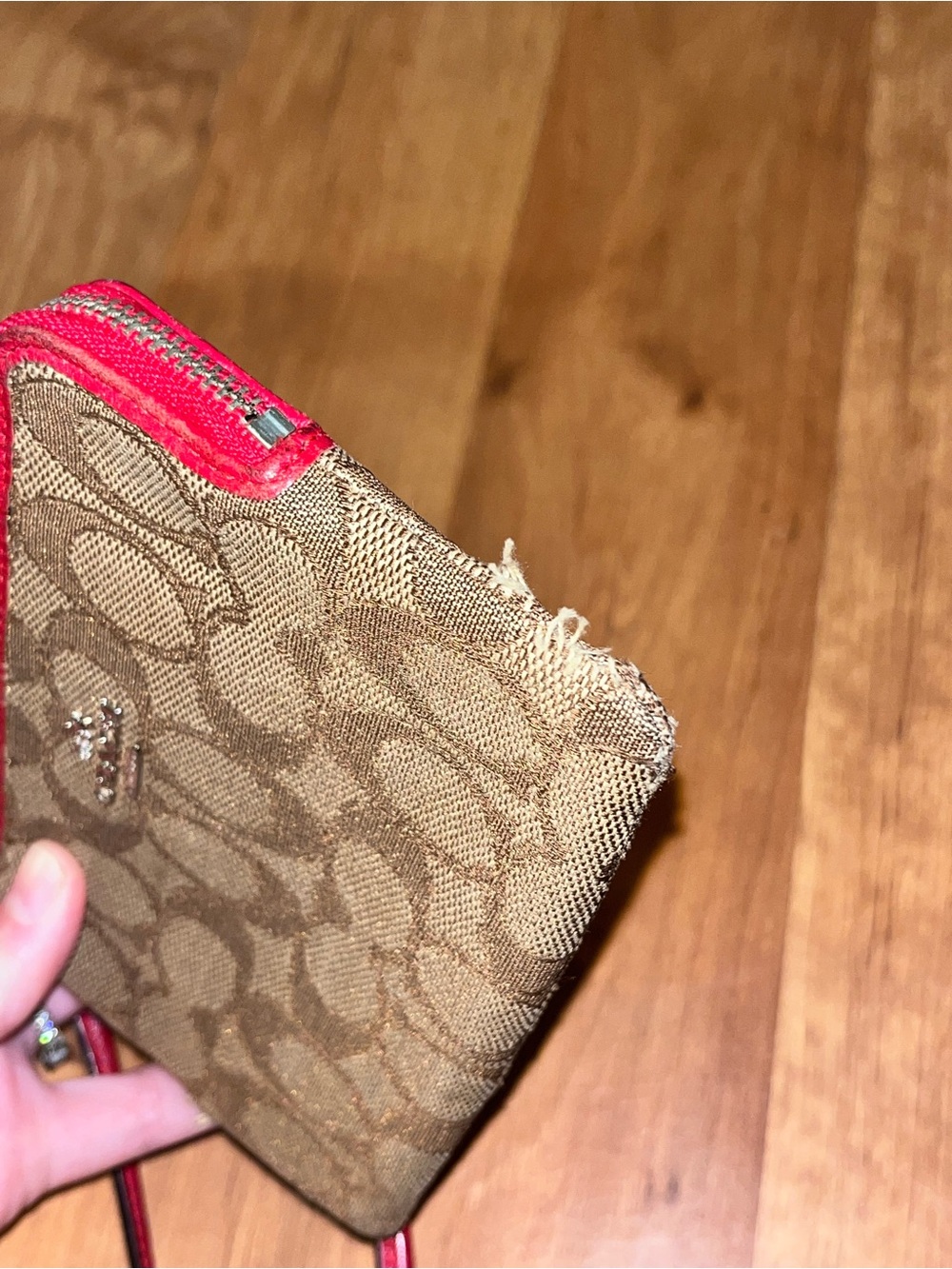 Coach Canvas Wristlet with Red Trim and Strap - Picture 4 of 7